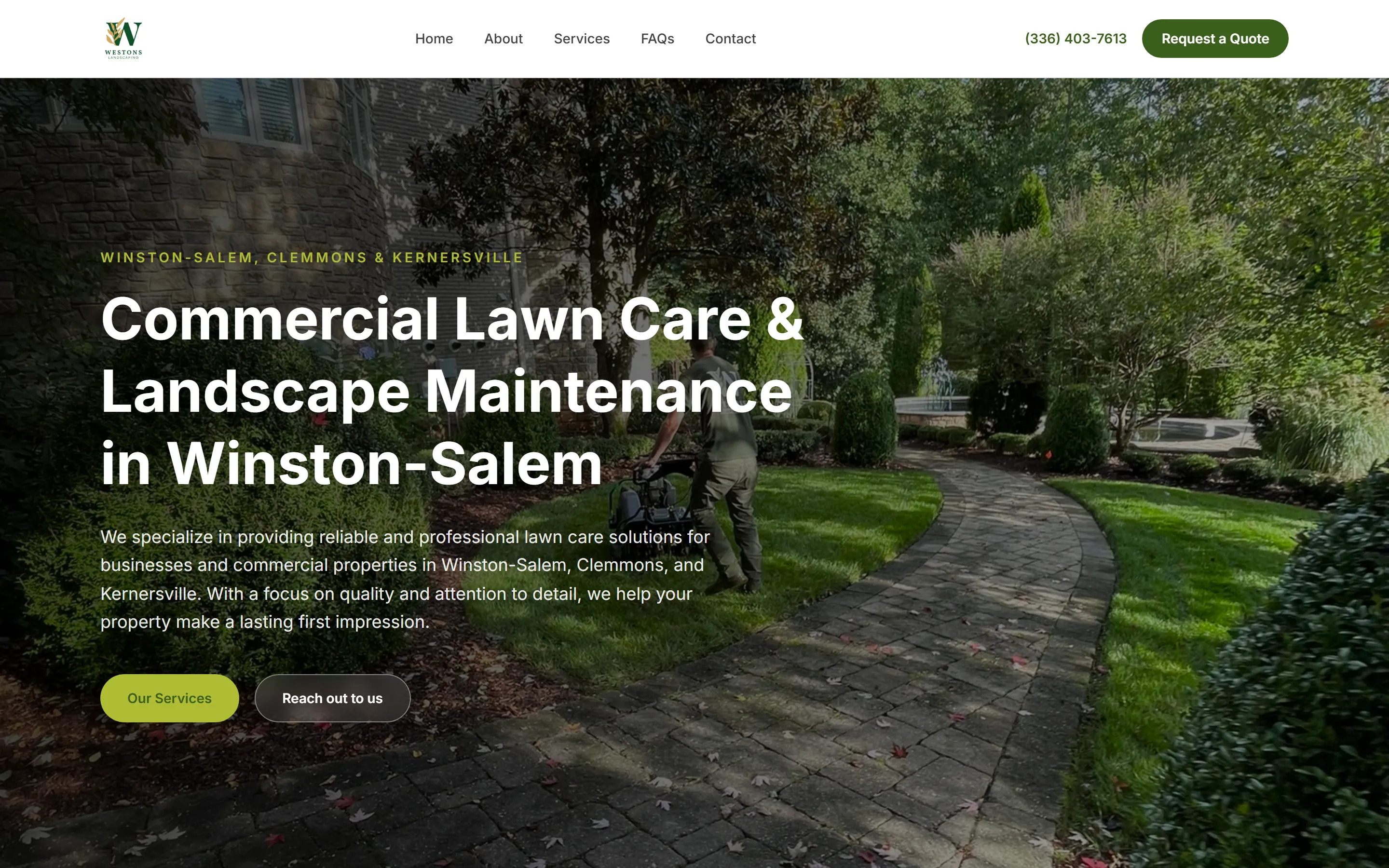 Homepage of the Weston's Landscaping website