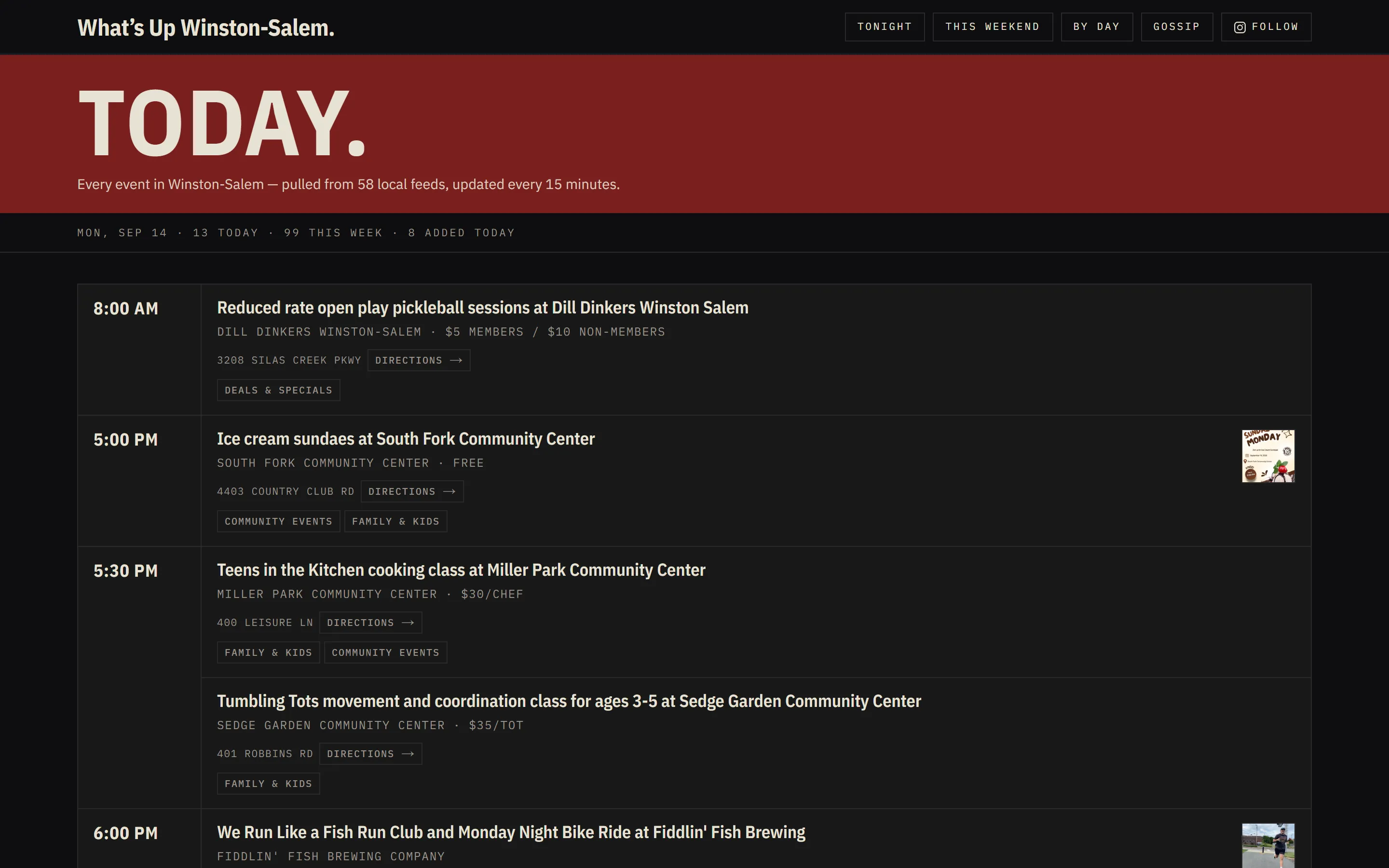 Homepage of the What's Up Winston-Salem. website